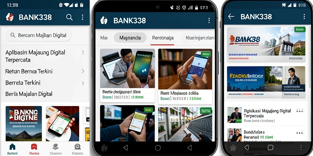 Tampilan utama aplikasi BANK338 dengan berbagai pilihan berita menarik.