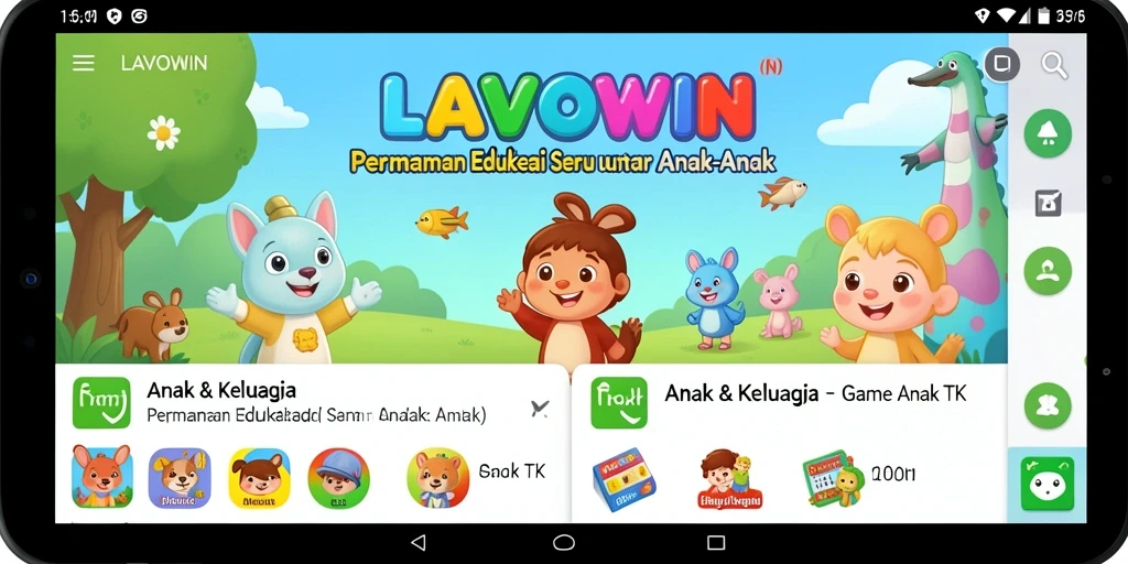 Tampilan antarmuka LAVOWIN yang cerah dan ramah anak.