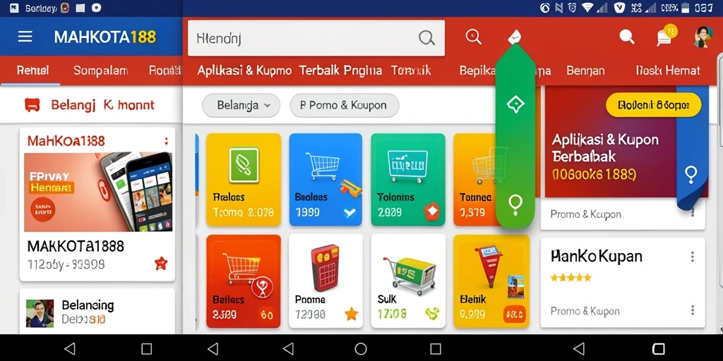 Antarmuka aplikasi MAHKOTA188 menampilkan berbagai kupon dan promo menarik.