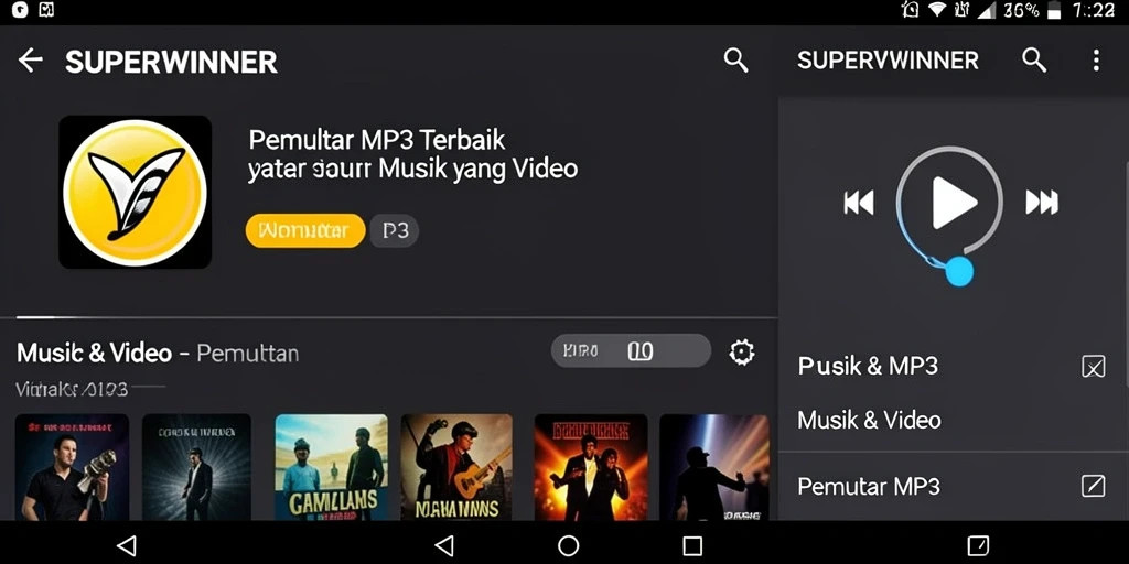Antarmuka SUPERWINNER untuk pemutar MP3 yang intuitif dan menarik.